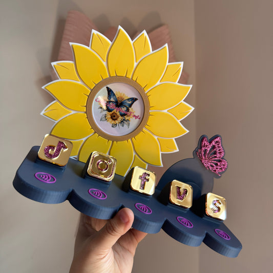 Sunflower-themed 3D printed sign displaying accepted payments like Venmo, PayPal, and Cash App