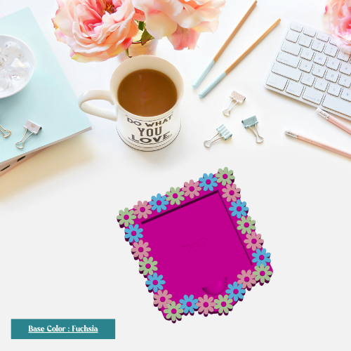 Pastel Rainbow Daisies Post-It Note Holder | Cute Floral Desk Organizer for Sticky Notes