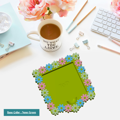 Pastel Rainbow Daisies Post-It Note Holder | Cute Floral Desk Organizer for Sticky Notes