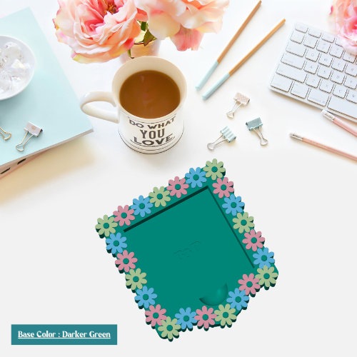 Pastel Rainbow Daisies Post-It Note Holder | Cute Floral Desk Organizer for Sticky Notes